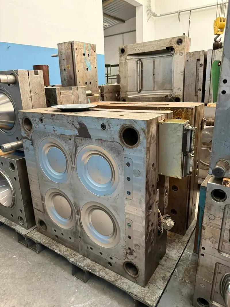 Plastic injection mold for a plate with a 100 g part with 4 cavities