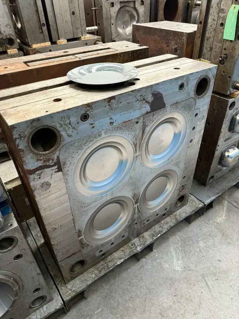 Detalle del molde de inyección para un plato con pieza de 100 g en el stock de 3WS Moldes