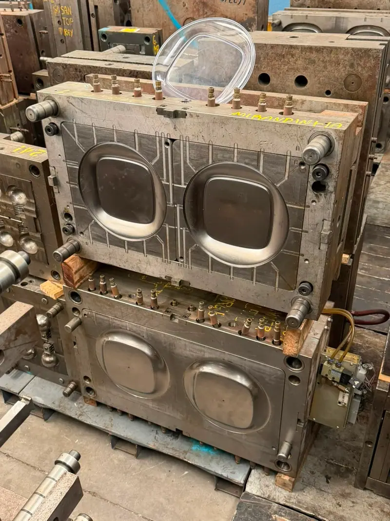 Plastic injection mold for an Elegance plate with 2 cavities